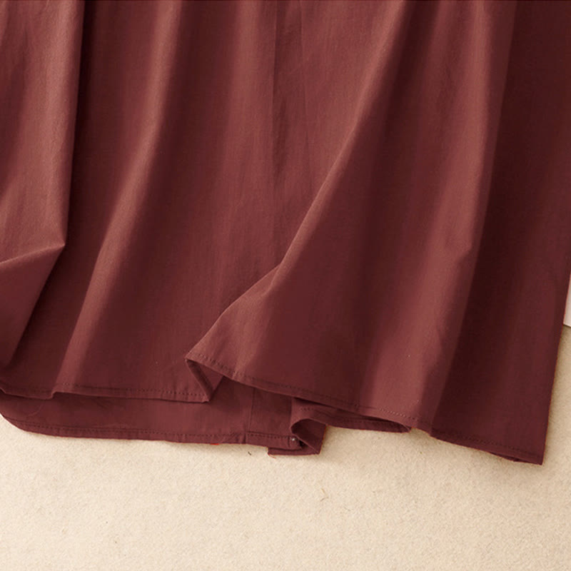 Camisa de manga corta de algodón para mujer con diseño plisado y volantes de color puro de Buddha Stones para verano - image 17