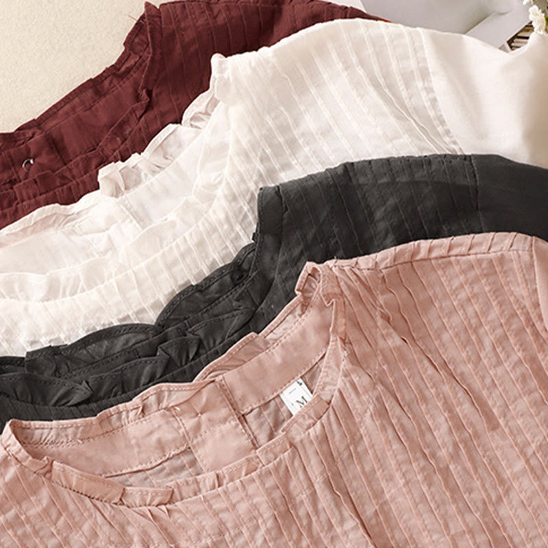 Camisa de manga corta para mujer con diseño plisado y volantes, color liso, estampado de Buddha Stones, ideal para el verano. - image 20