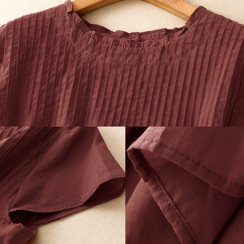 Camisa de manga corta para mujer con diseño plisado y volantes, color liso, estampado de Buddha Stones, ideal para el verano. - image 18