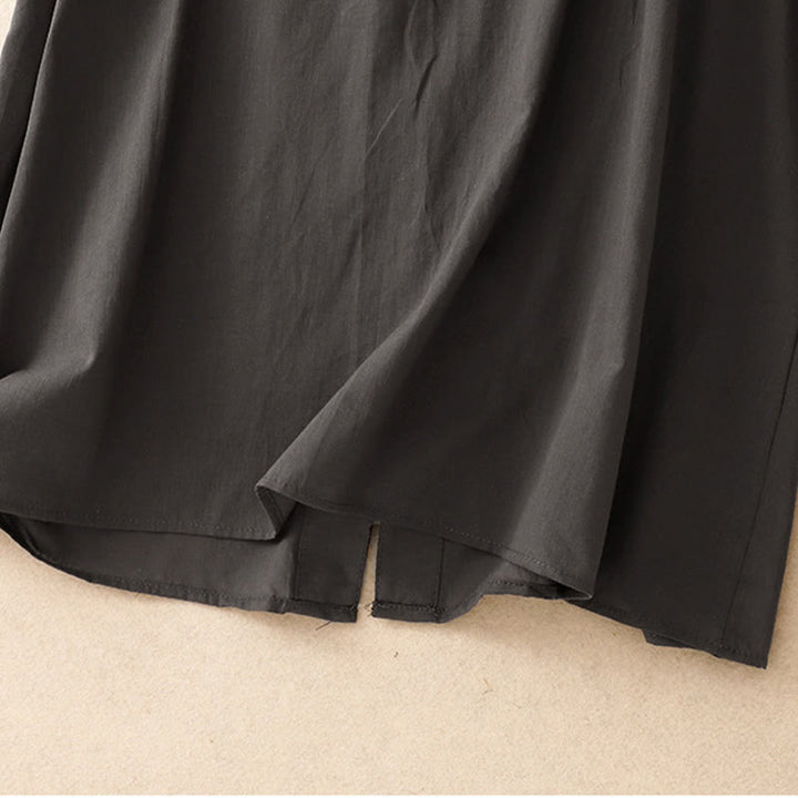 Camisa de manga corta de algodón para mujer con diseño plisado y volantes de color puro de Buddha Stones para verano - image 8