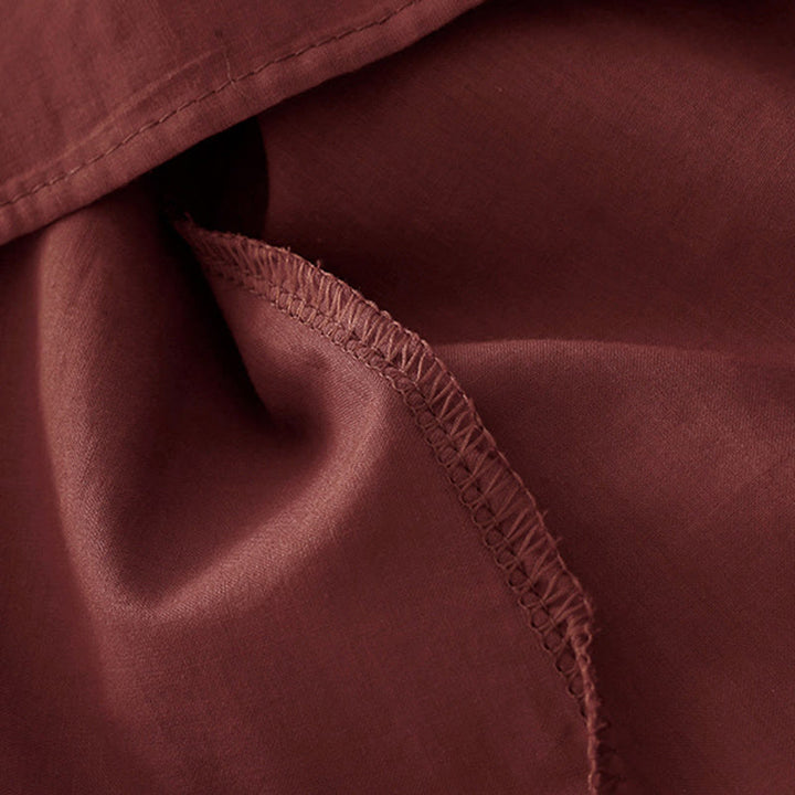 Camisa de manga corta de algodón para mujer con diseño plisado y volantes de color puro de Buddha Stones para verano - image 16