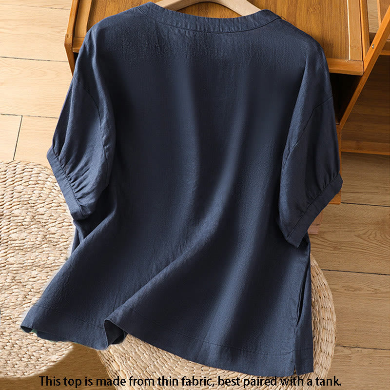 Camiseta de mujer de media manga con bordado floral y Buddha Stones - image 1