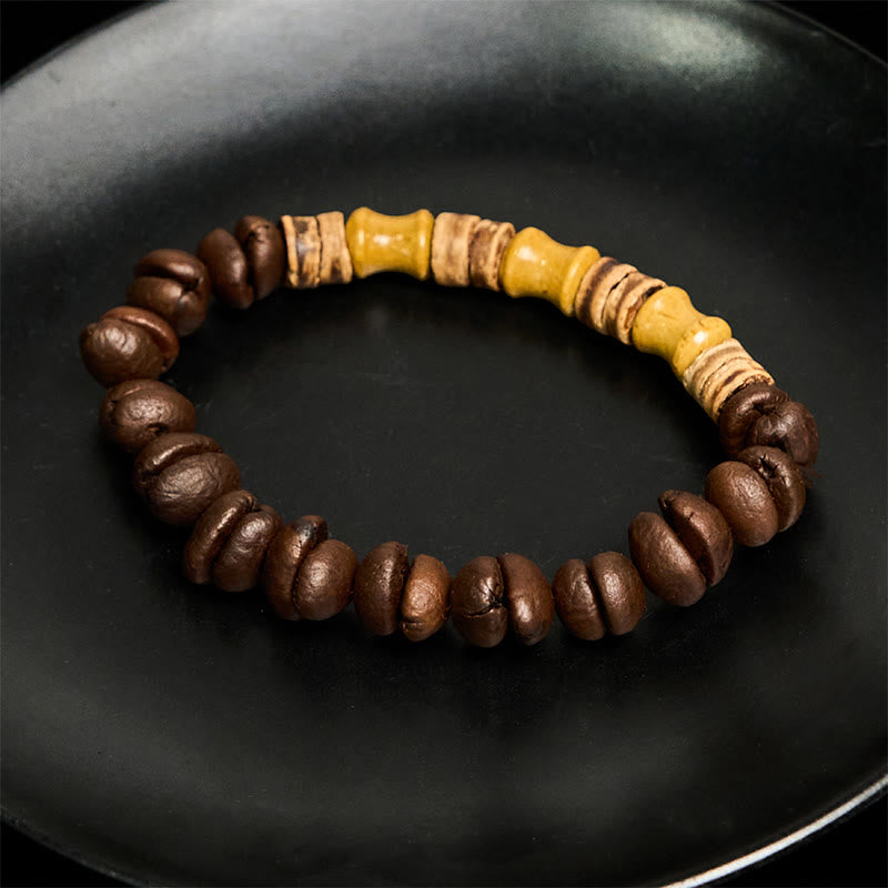 Pulsera positiva de jade, bambú, cáscara de coco y granos de café naturales hechos a mano con Buddha Stones - image 4