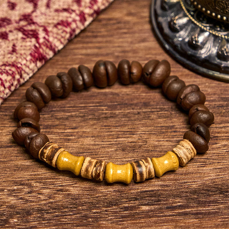Pulsera positiva de jade, bambú, cáscara de coco y granos de café naturales hechos a mano con Buddha Stones - image 3