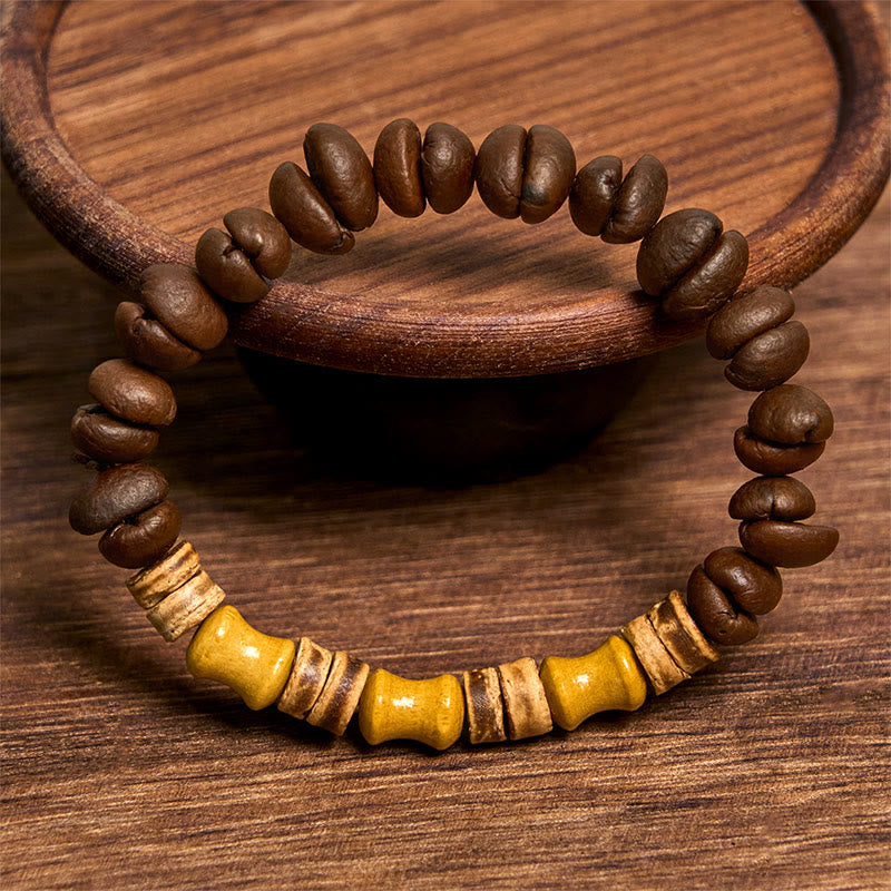 Pulsera positiva de jade, bambú, cáscara de coco y granos de café naturales hechos a mano con Buddha Stones - image 2