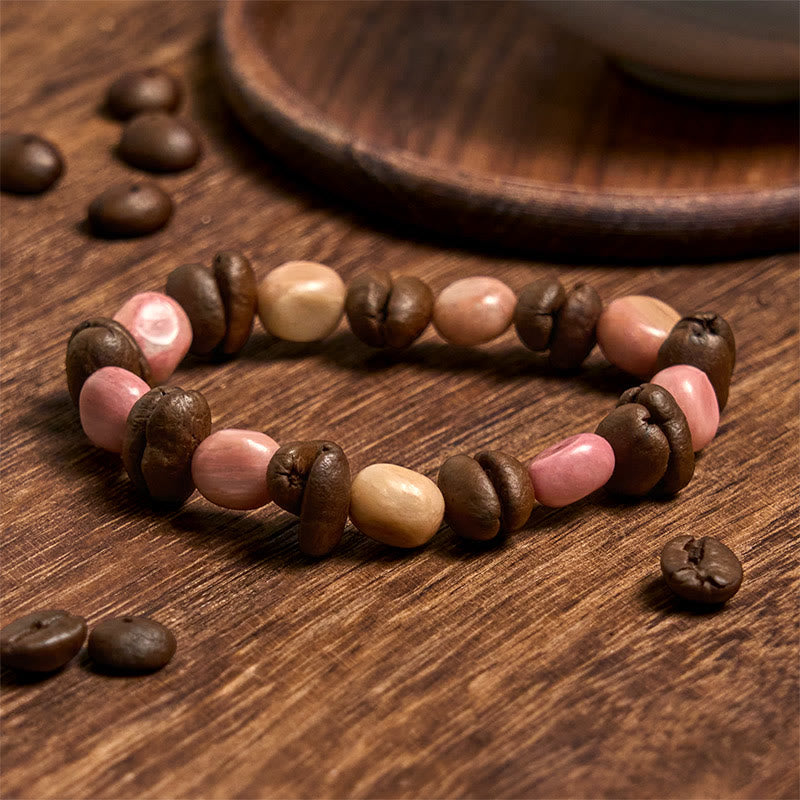 Pulsera de piedras irregulares de granos de café naturales hechos a mano con Buddha Stones - Granos de café (circunferencia de la muñeca: 14-17 cm) - image 1