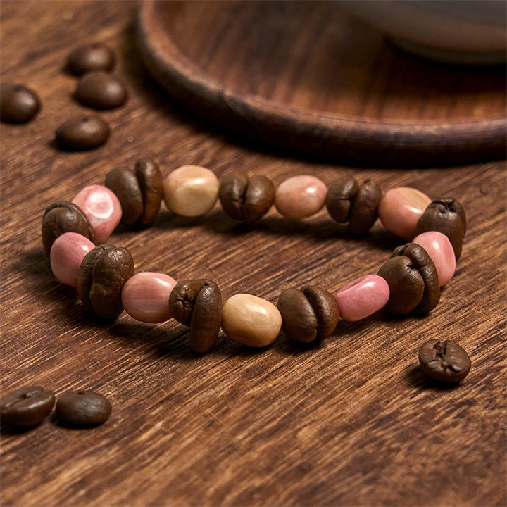 Pulsera de piedras irregulares de granos de café naturales hechos a mano con Buddha Stones - Granos de café (circunferencia de la muñeca: 14-17 cm) - image 1