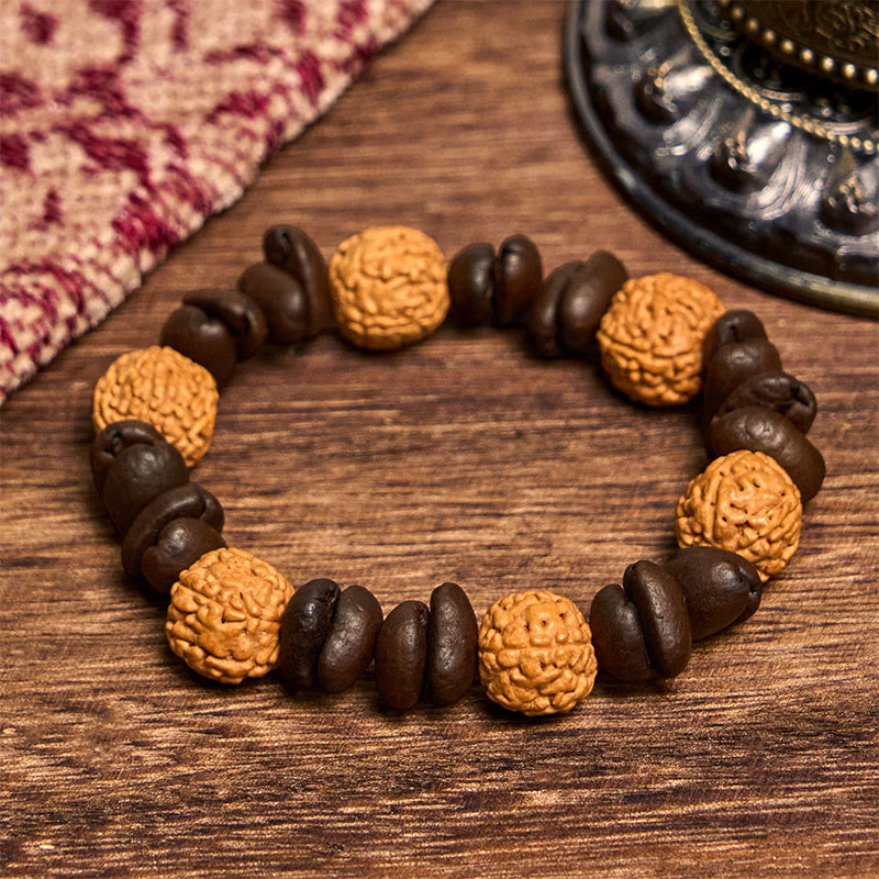 Pulsera de la suerte hecha a mano con granos de café natural y semillas de Bodhi - image 2