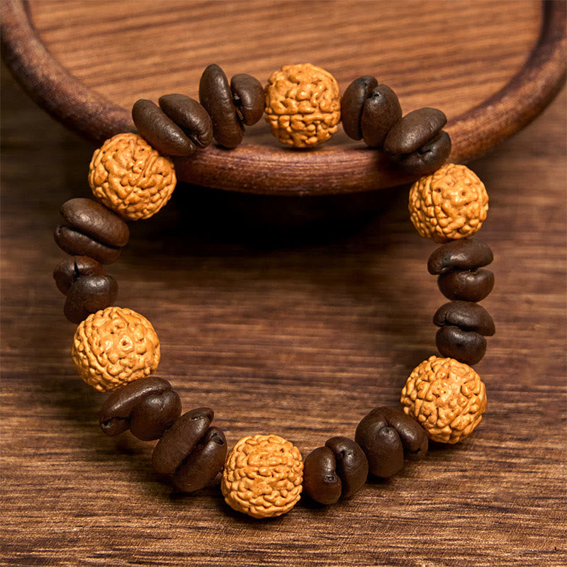 Pulsera de la suerte hecha a mano con granos de café natural y semillas de Bodhi - image 3