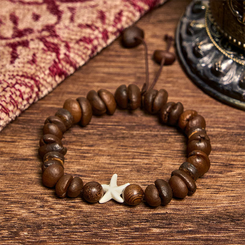 Pulsera de estrellas de mar con cuentas de madera y granos de café naturales hechos a mano con Buddha Stones - image 2