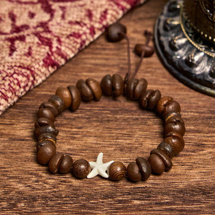Pulsera de estrellas de mar con cuentas de madera y granos de café naturales hechos a mano con Buddha Stones - image 2