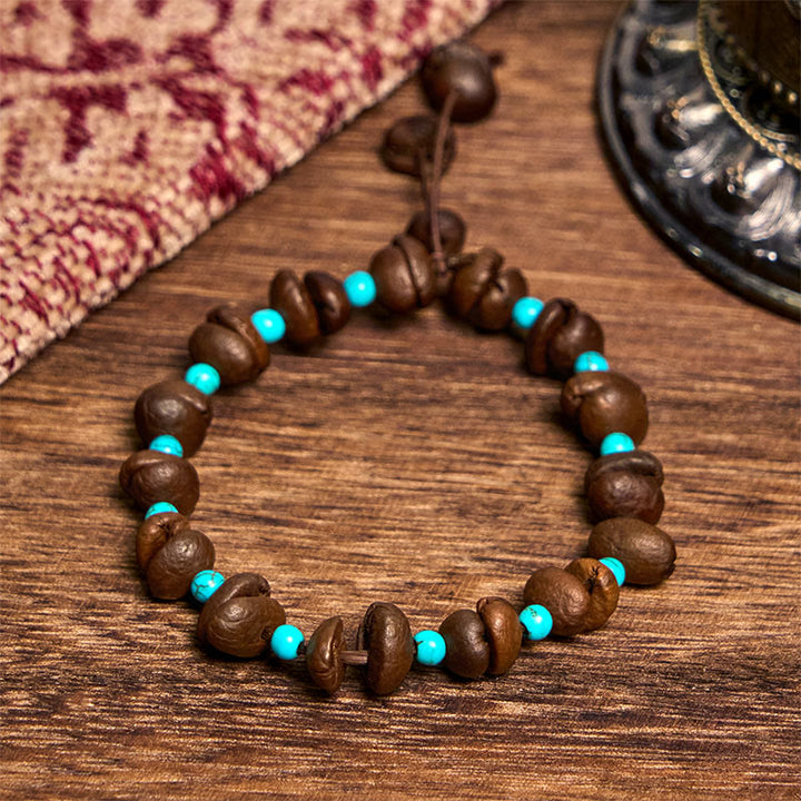 Pulsera de cuentas turquesas de granos de café naturales hechos a mano con Buddha Stones - image 2