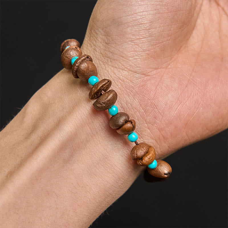Pulsera de cuentas turquesas de granos de café naturales hechos a mano con Buddha Stones - image 5