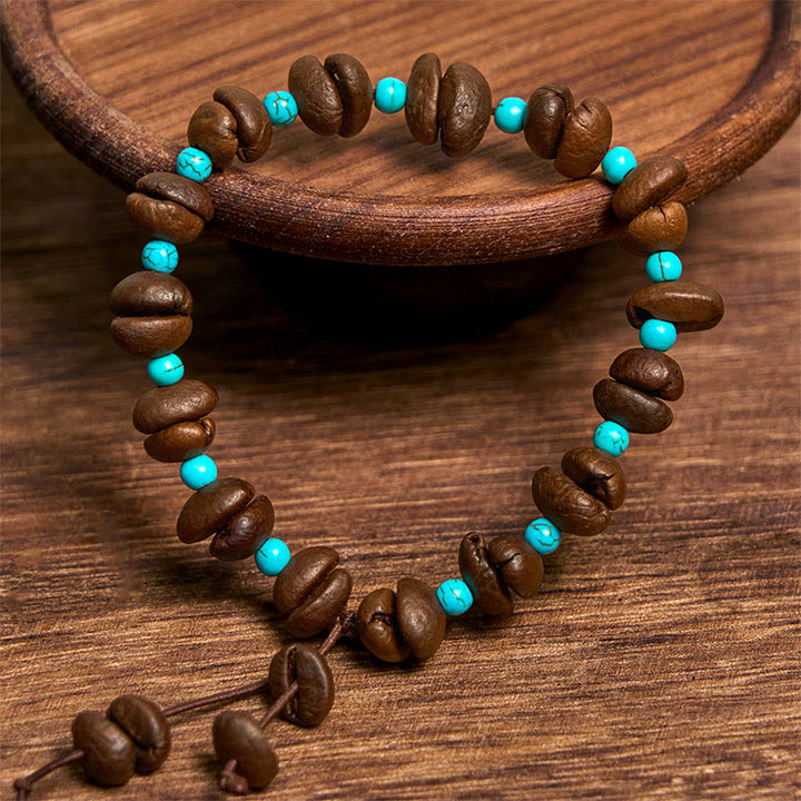 Pulsera de cuentas turquesas de granos de café naturales hechos a mano con Buddha Stones - image 3