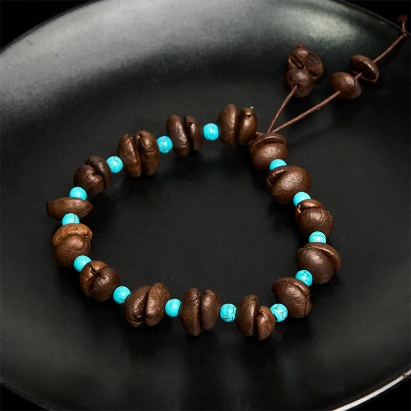 Pulsera de cuentas turquesas de granos de café naturales hechos a mano con Buddha Stones - image 4