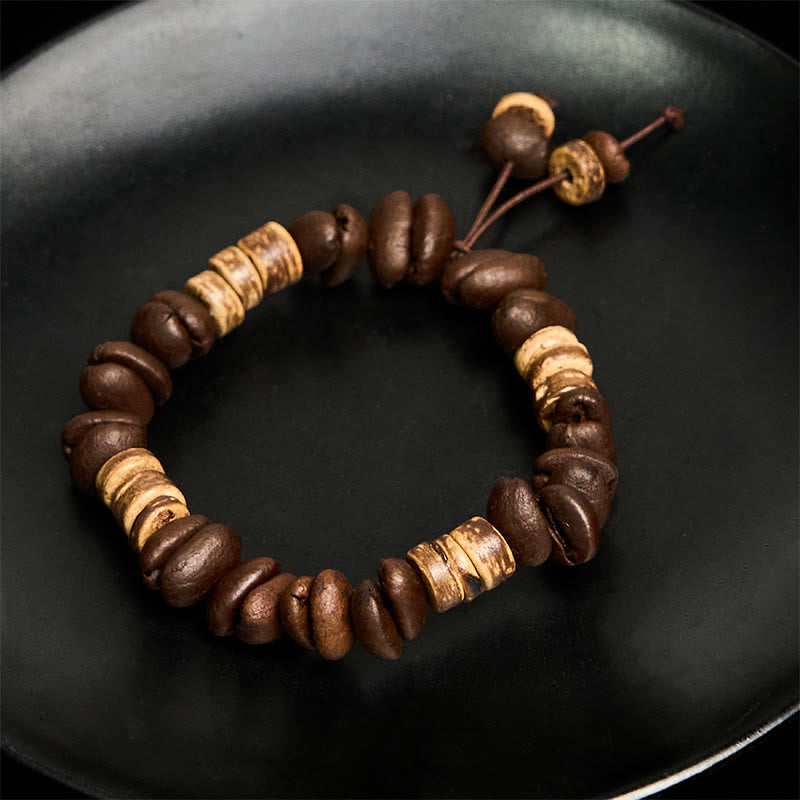 Pulsera de la felicidad hecha a mano con granos de café natural y cáscara de coco de Buddha Stones - image 9