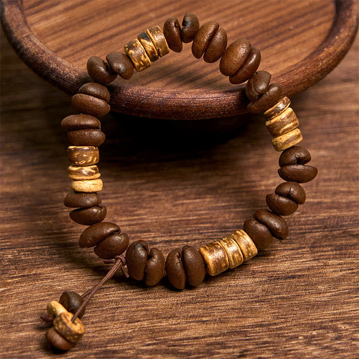Pulsera de la felicidad hecha a mano con granos de café natural y cáscara de coco de Buddha Stones - image 8