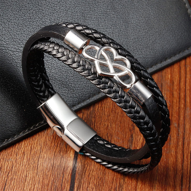 Pulsera de cuero geométrico con Buddha Stones y hebilla reforzada de acero y titanio - Acero multicapa (circunferencia de muñeca 19 cm) - image 1