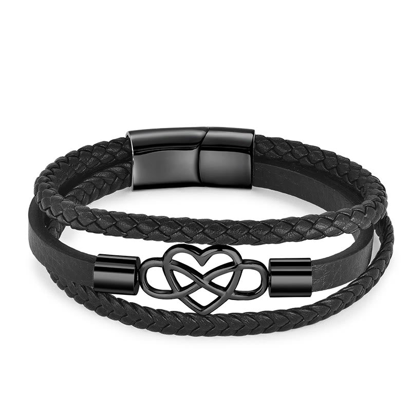 Pulsera de cuero geométrico con Buddha Stones y hebilla reforzada de acero y titanio - Multicapa Negro (Circunferencia de Muñeca 19cm) - image 8