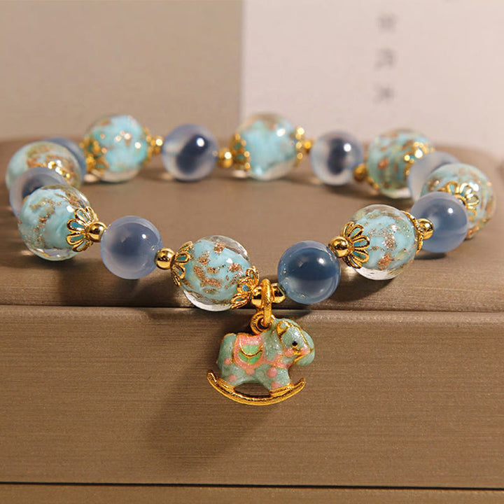 Pulsera de Buddha Stones con ágata de caramelo natural y cristal blanco. - Ágata de caramelo (circunferencia de la muñeca: 15-19 cm) - image 1