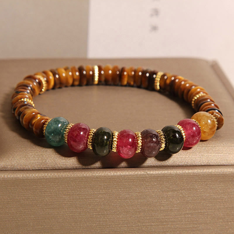 Pulsera de turmalina de ojo de tigre natural con Buddha Stones - Ojo de tigre (circunferencia de la muñeca: 15-19 cm) - image 1