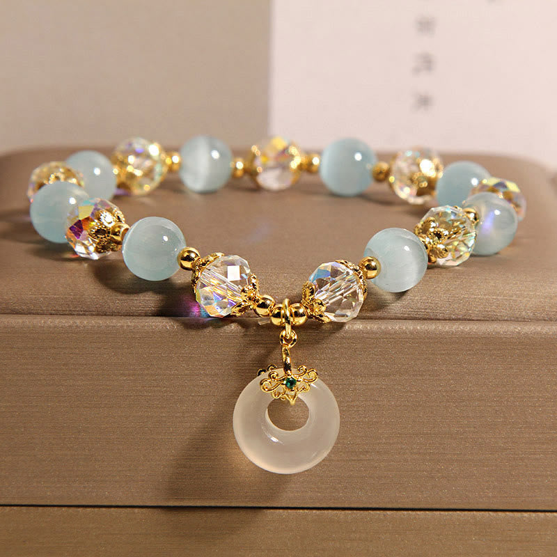 Pulsera de equilibrio con hebilla de paz y cristal blanco de ojo de gato azul y Buddha Stones - Ojo de gato azul (circunferencia de la muñeca: 15-19 cm) - image 1