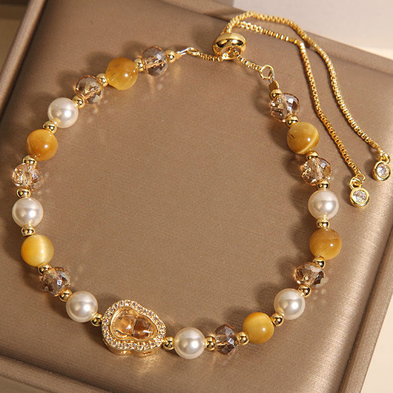 Pulsera de la prosperidad con piedra de ojo de gato amarilla y calabaza perlada de Buddha Stones - image 2