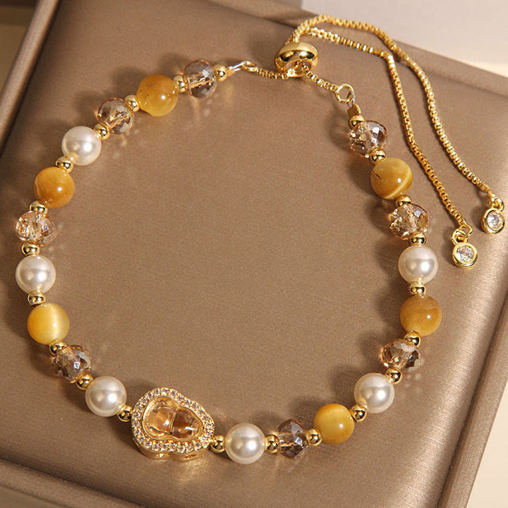 Pulsera de la prosperidad con piedra de ojo de gato amarilla y calabaza perlada de Buddha Stones - image 2
