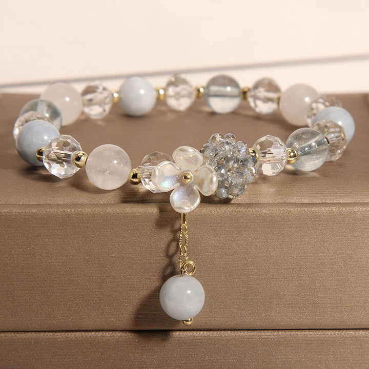 Pulsera de la paz con flor de ojo de gato amarillo aguamarina y Buddha Stones - Aguamarina (circunferencia de la muñeca: 14-16 cm) - image 1