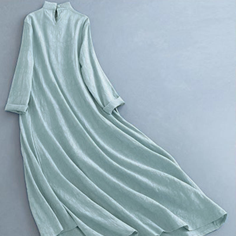 Vestido midi casual de primavera con Buddha Stones, diseño liso con botones de rana y cordones laterales. - image 14