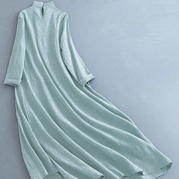 Vestido midi casual de primavera con Buddha Stones, diseño liso con botones de rana y cordones laterales. - image 14