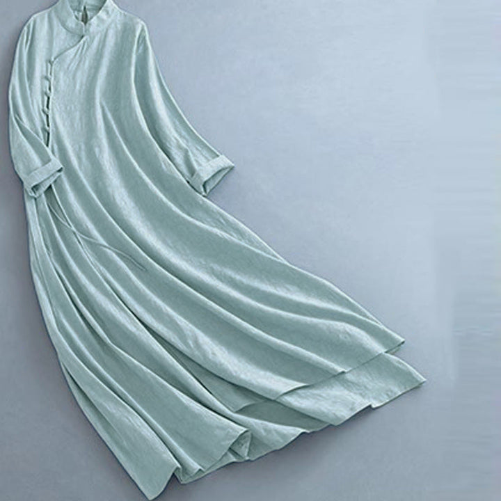 Vestido midi casual de primavera con Buddha Stones, diseño liso con botones de rana y cordones laterales. - image 13
