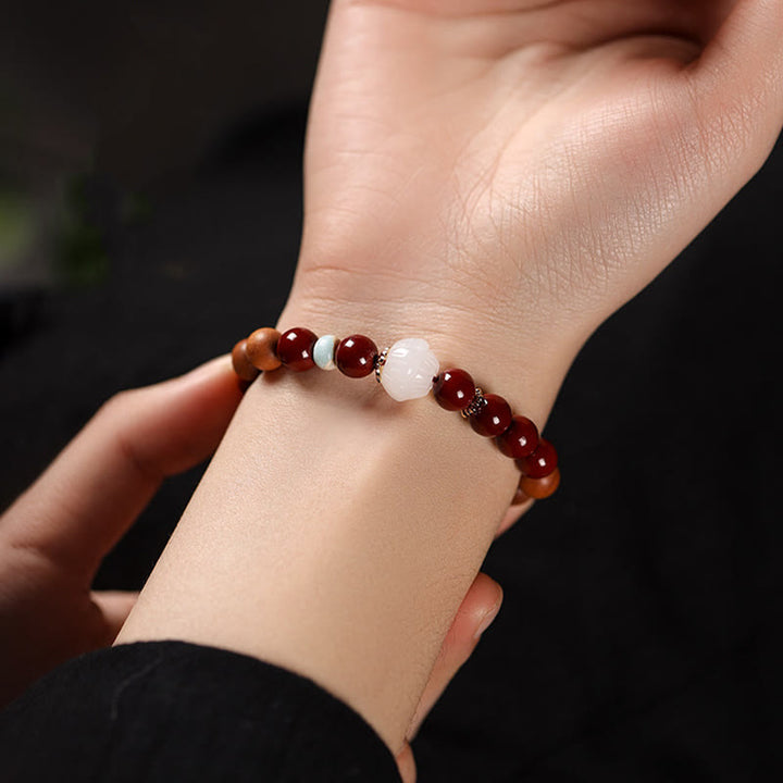 Pulsera de bendición con cuentas de madera de cinabrio y Buddha Stones con el símbolo de loto fu - image 4