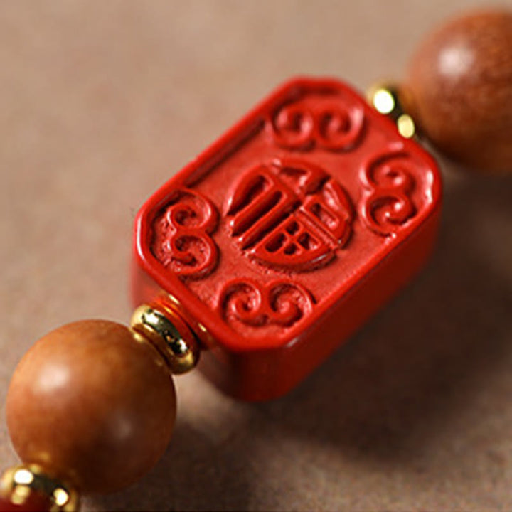 Pulsera de bendición con cuentas de madera de cinabrio y Buddha Stones con el símbolo de loto fu - image 16
