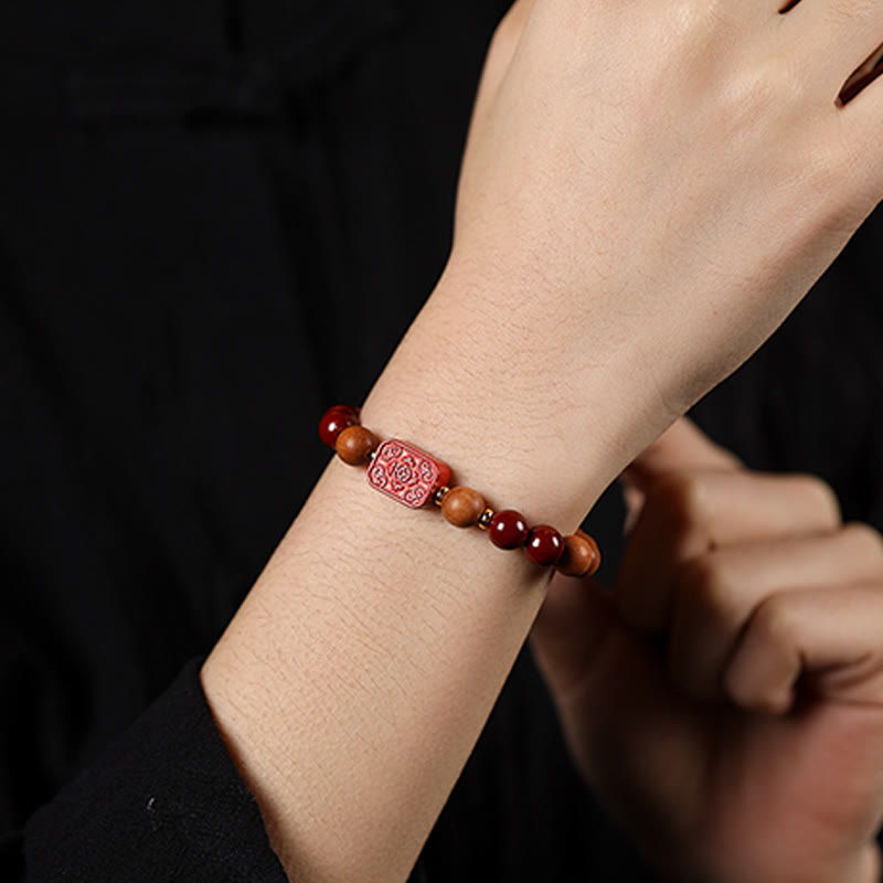 Pulsera de bendición con cuentas de madera de cinabrio y Buddha Stones con el símbolo de loto fu - image 12