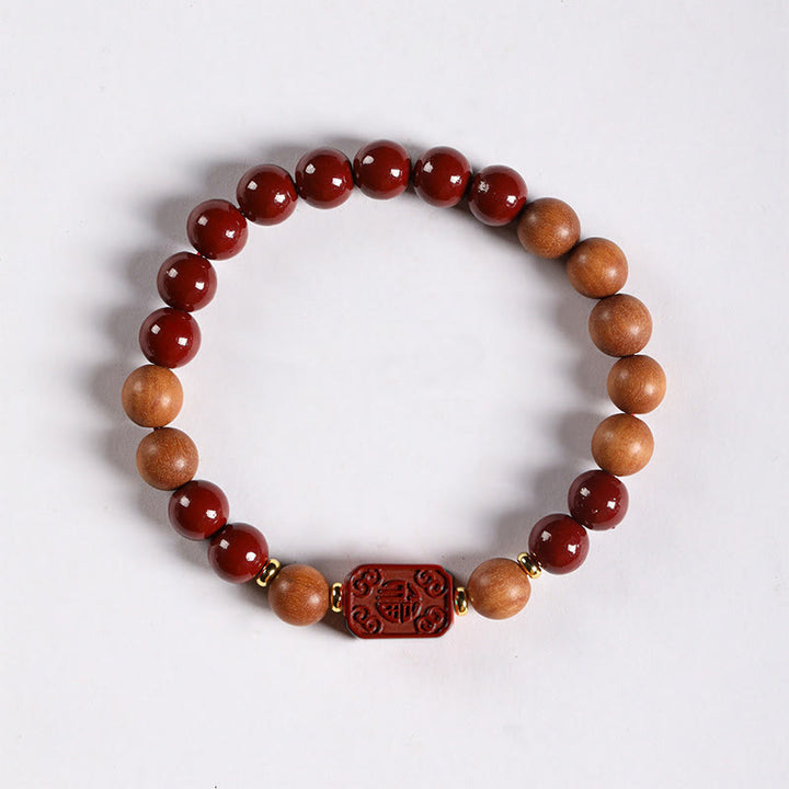 Pulsera de bendición con cuentas de madera de cinabrio y Buddha Stones con el símbolo de loto fu - image 11