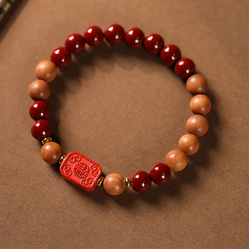 Pulsera de bendición con cuentas de madera de cinabrio y Buddha Stones con el símbolo de loto fu - image 9