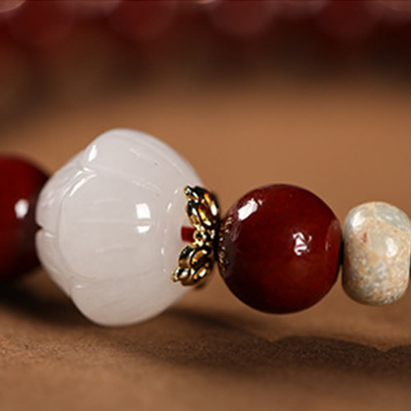 Pulsera de bendición con cuentas de madera de cinabrio y Buddha Stones con el símbolo de loto fu - image 15