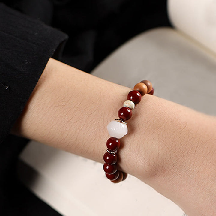 Pulsera de bendición con cuentas de madera de cinabrio y Buddha Stones con el símbolo de loto fu - image 5