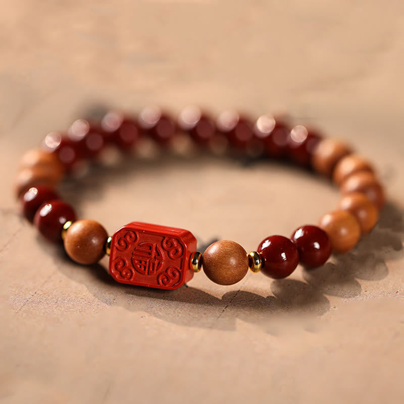 Pulsera de bendición con cuentas de madera de cinabrio y Buddha Stones con el símbolo de loto fu - Personaje de Cinnabar y Fu (circunferencia de la muñeca: 15-16 cm) - image 8
