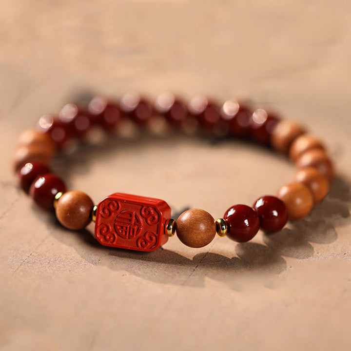 Pulsera de bendición con cuentas de madera de cinabrio y Buddha Stones con el símbolo de loto fu - Personaje de Cinnabar y Fu (circunferencia de la muñeca: 15-16 cm) - image 8