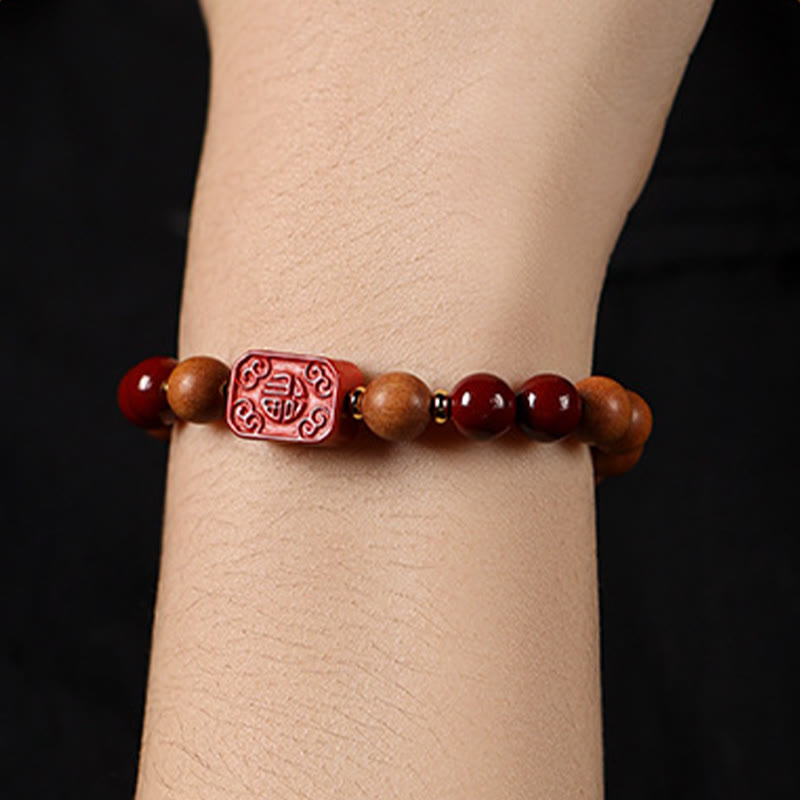 Pulsera de bendición con cuentas de madera de cinabrio y Buddha Stones con el símbolo de loto fu - image 14
