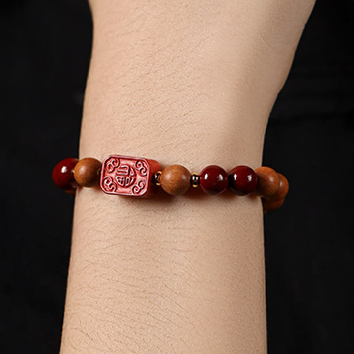 Pulsera de bendición con cuentas de madera de cinabrio y Buddha Stones con el símbolo de loto fu - image 14