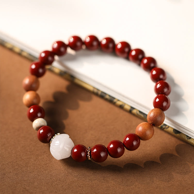 Pulsera de bendición con cuentas de madera de cinabrio y Buddha Stones con el símbolo de loto fu - image 3