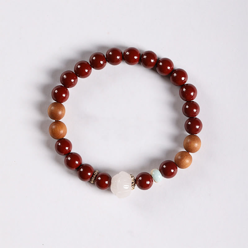 Pulsera de bendición con cuentas de madera de cinabrio y Buddha Stones con el símbolo de loto fu - image 2