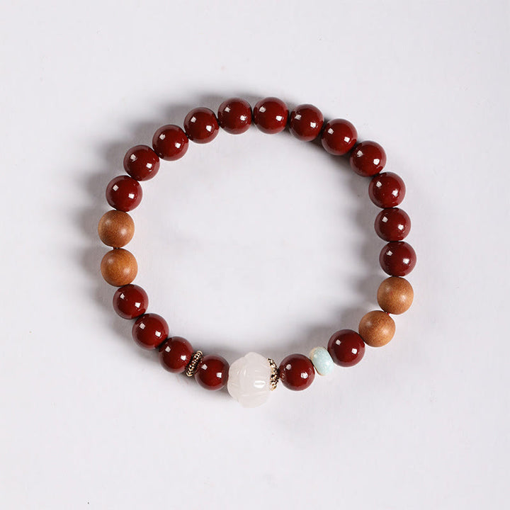 Pulsera de bendición con cuentas de madera de cinabrio y Buddha Stones con el símbolo de loto fu - image 2