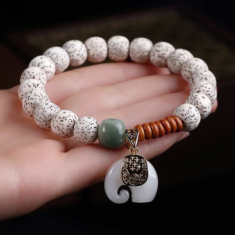 Pulsera de paz interior con Buddha Stones pulidas a mano, estrella, luna, semilla de Bodhi y patrón de elefante - image 2