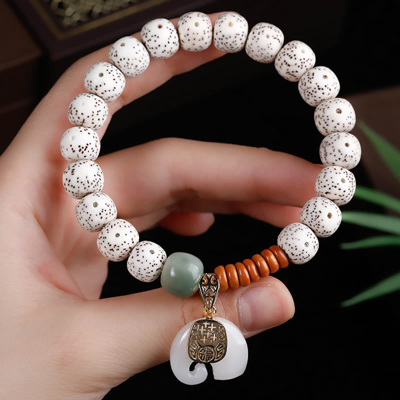 Pulsera de paz interior con Buddha Stones pulidas a mano, estrella, luna, semilla de Bodhi y patrón de elefante - image 12