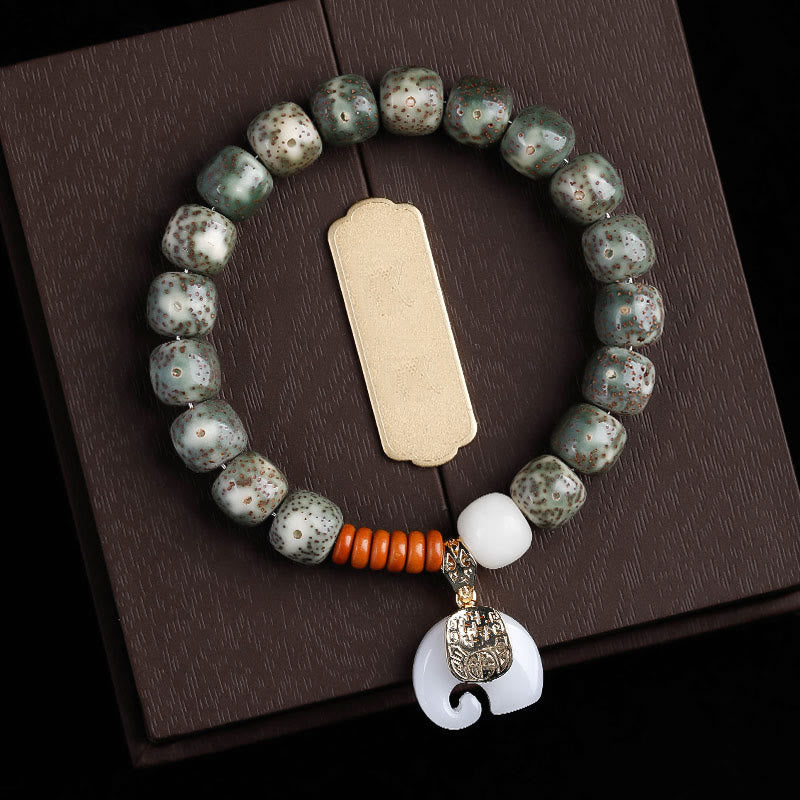 Pulsera de paz interior con Buddha Stones pulidas a mano, estrella, luna, semilla de Bodhi y patrón de elefante - Semilla Bodhi de la Luna y Estrella Verde y Elefante Blanco (Circunferencia de la muñeca: 14-16 cm) - image 15