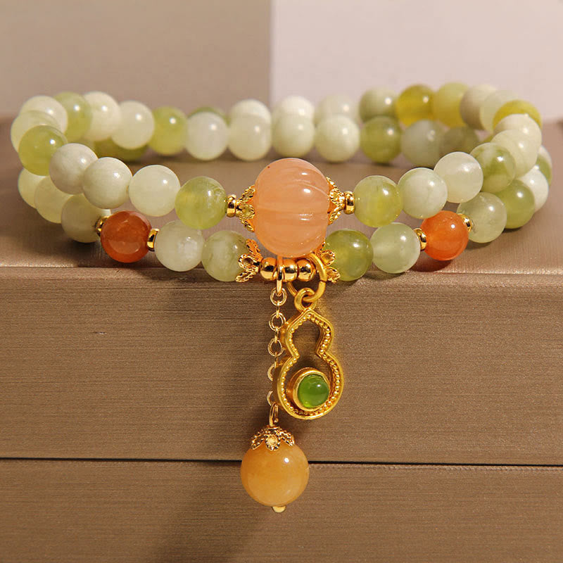 Pulsera de la suerte con jade serpentino, calabaza, uva verde y doble vuelta de Buddha Stones - Jade serpentino uva verde (circunferencia de la muñeca: 17 cm) - image 1